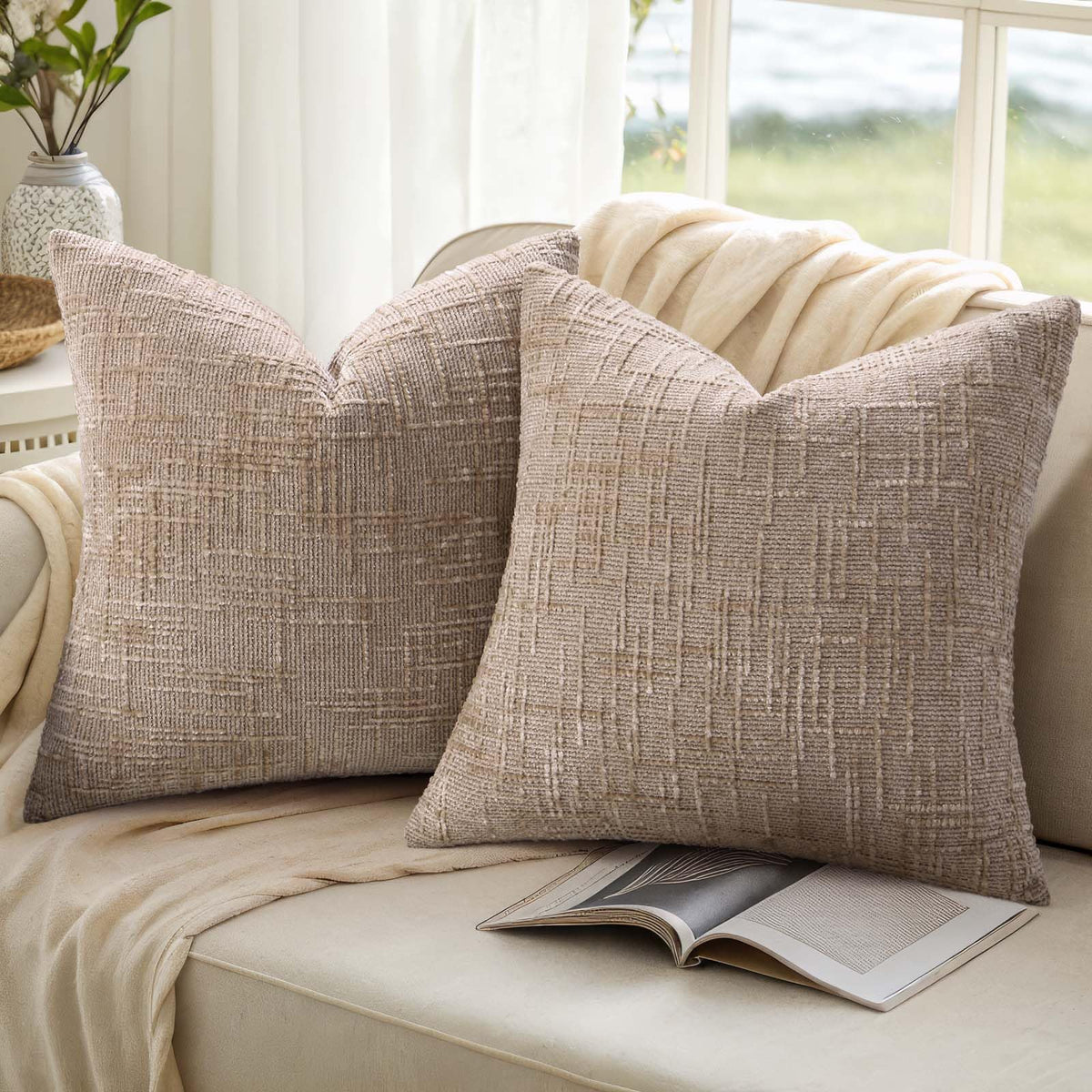 decorUhome oatmeal chenille pillow cover set of 2 complements any seating ensemble.