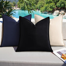 decorUhome navy outdoor pillow cover on patio setting for weather ready decor