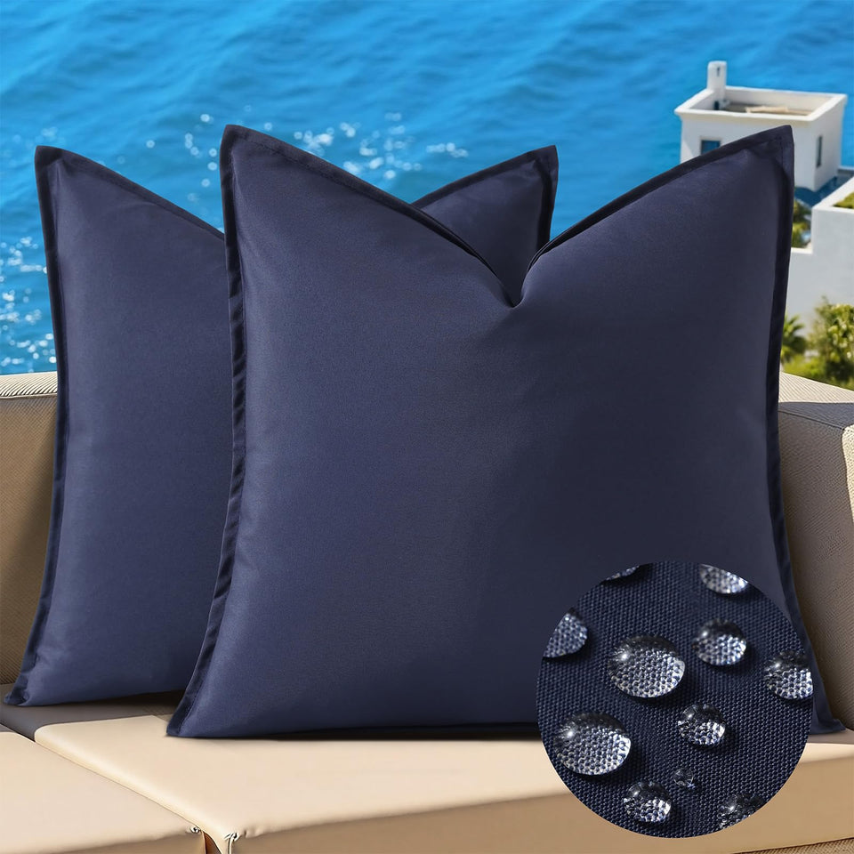 decorUhome outdoor pillow cover navy waterproof with flange for durable outdoor seating