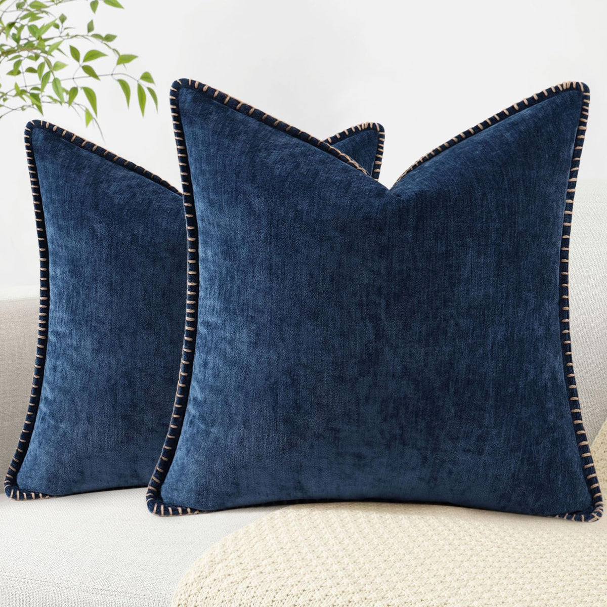 decorUhome Poseidon chenille pillow cover 20x20 set2, soft textile for sofa.