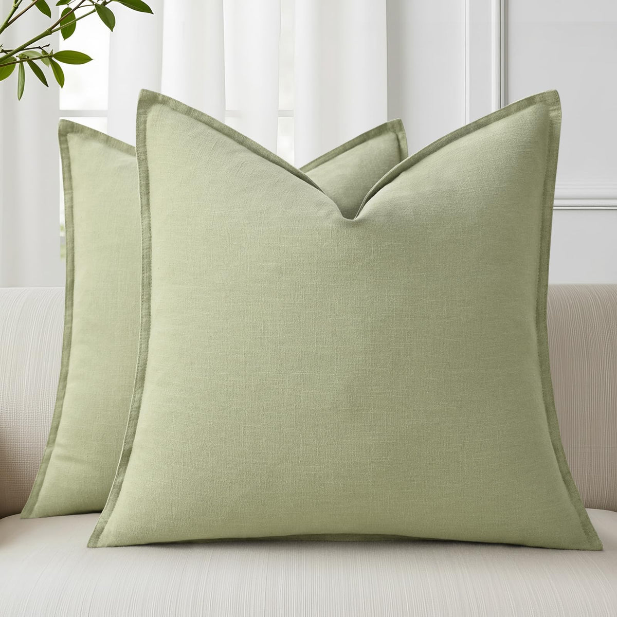 decorUhome sage green linen pillow cover front view showcasing farmhouse charm