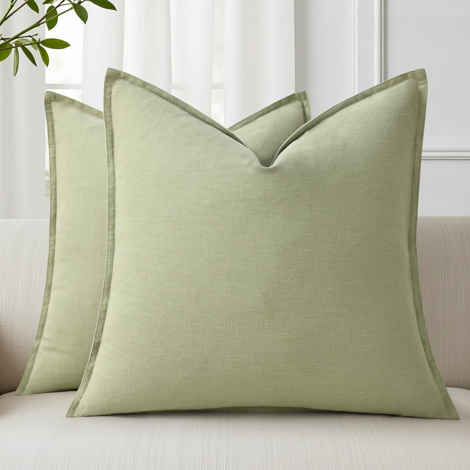 decorUhome sage green linen pillow cover front view showcasing farmhouse charm