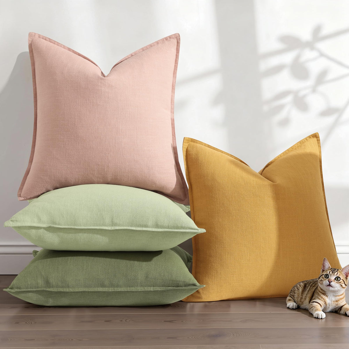 decorUhome sage green linen pillow cover 18x18 pair in a cozy living space