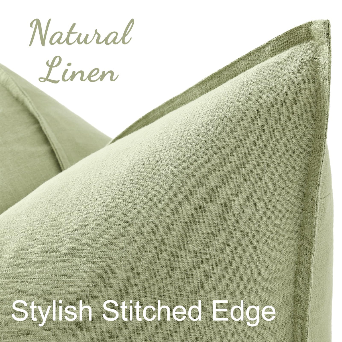 decorUhome sage green linen pillow cover side flange detail for durability