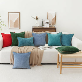 decorUhome set of two chenille pillow covers on couch