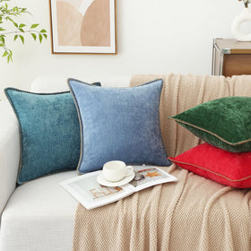 decorUhome sturdy chenille fabric pillow cover blue bedside setup