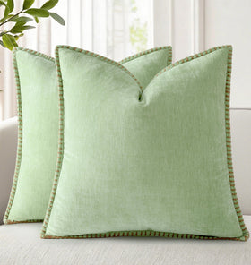decorUhome Summer chenille pillow covers 18x18 in sage green on sofa, set of 2 for cozy decor