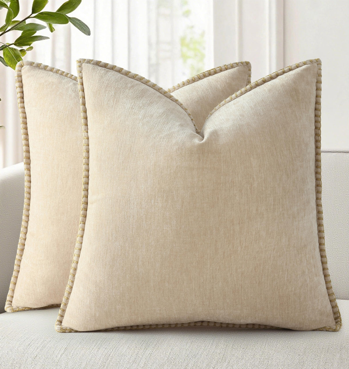 decoruhome Summer Chenille pillow cover beige in soft fabric for cozy seating