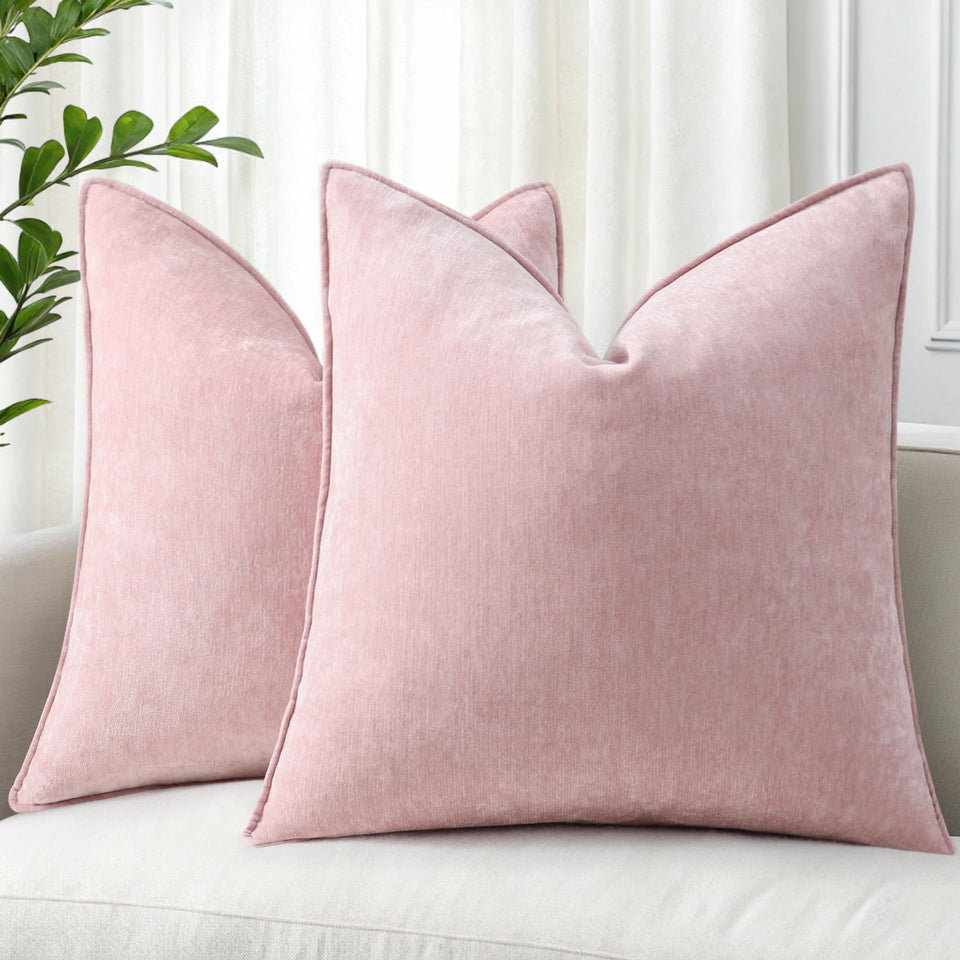 decorUhome blush pink 20x20 pillow cover on sofa for cozy styling