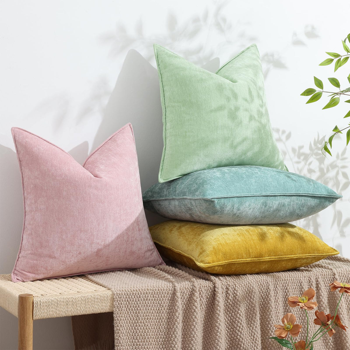 decorUhome blush pink 20x20 pillow cover back view showing fabric texture