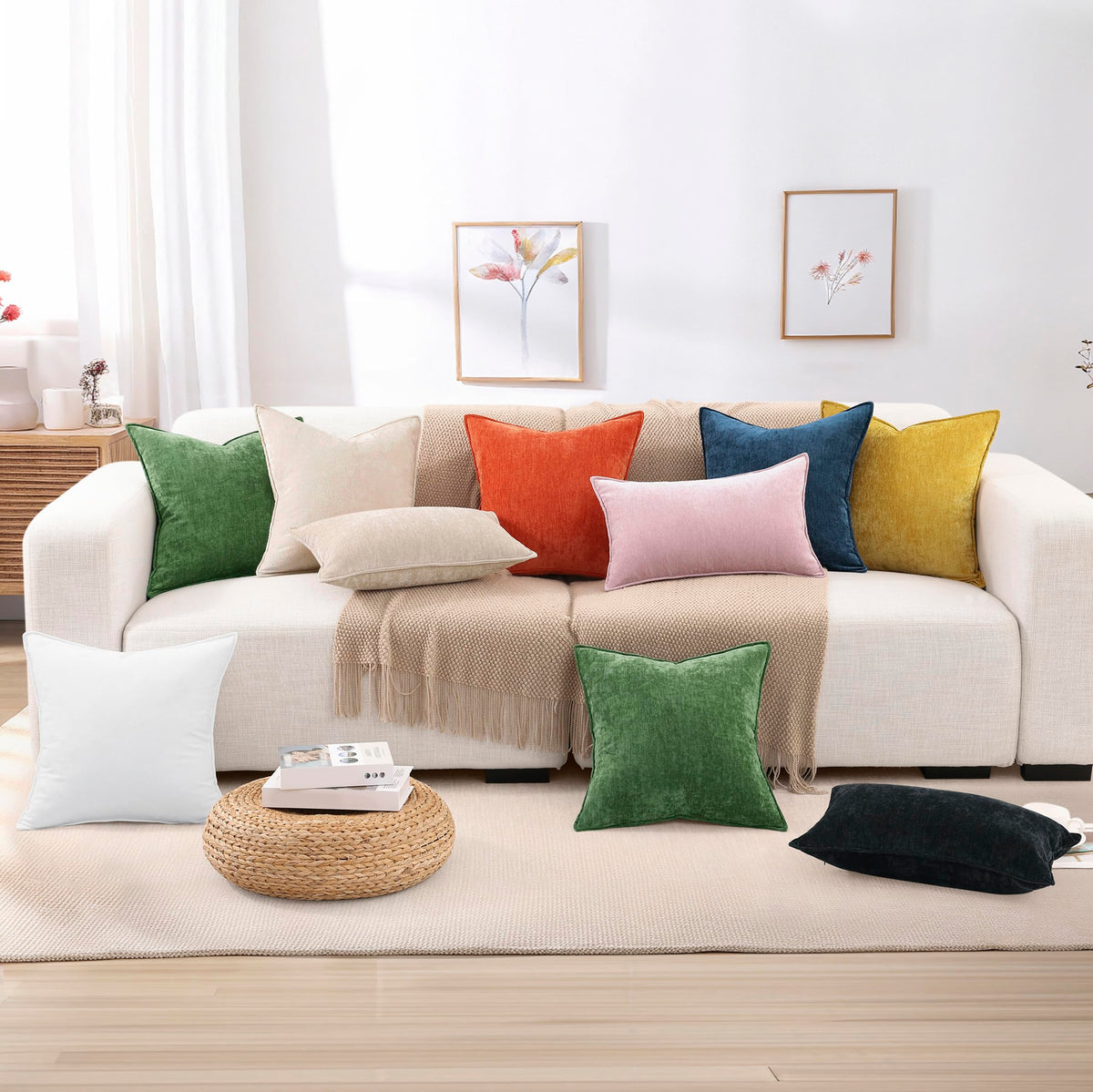 decorUhome blush pink pillow cover in a living room setup