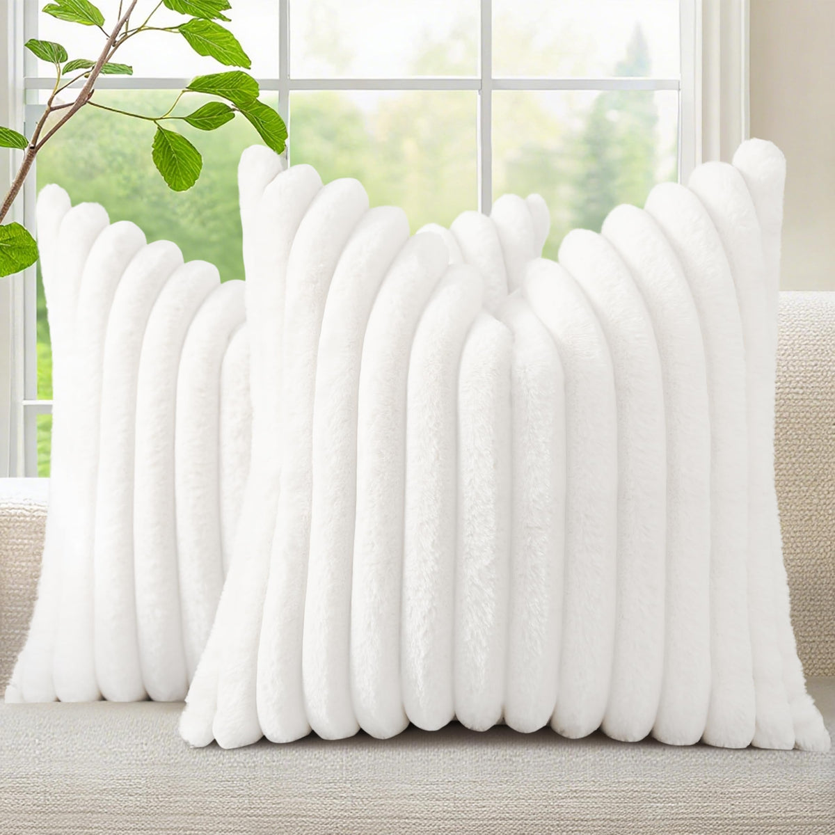 decorUhome faux fur pillow cover front view, plush texture for cozy living room decor