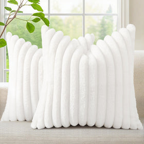 decorUhome faux fur pillow cover front view, plush texture for cozy living room decor