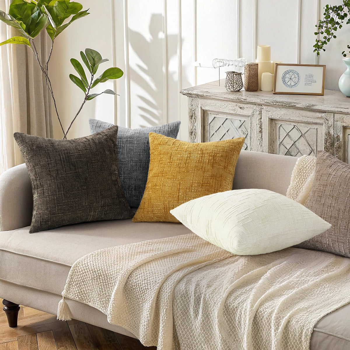 DecorUhome euro sham on sofa styling in a modern living room