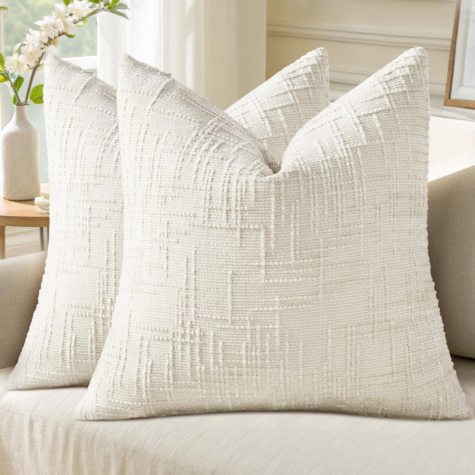 decorUhome Summer Cream Chenille front pillow cover adds plush texture to the sofa