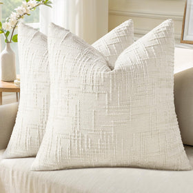 decorUhome Summer Cream White Chenille Pillow Cover front view adds plush texture to your sofa.