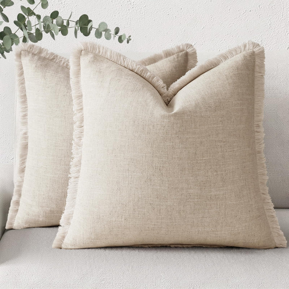 decorUhome summer linen fringe pillow cover 18x18 for farmhouse charm and comfort