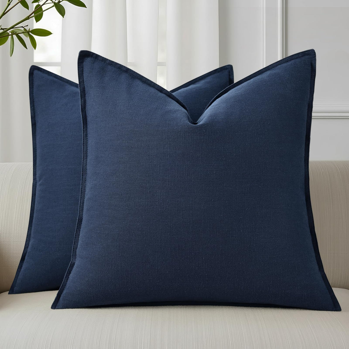 decoruhome navy linen pillow cover with flange edge for cozy living room decor