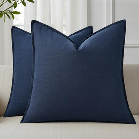 decoruhome navy linen pillow cover with flange edge for cozy living room decor