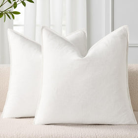 decorUhome Summer Linen Throw Pillow Covers front view in cream for cozy living room decor.