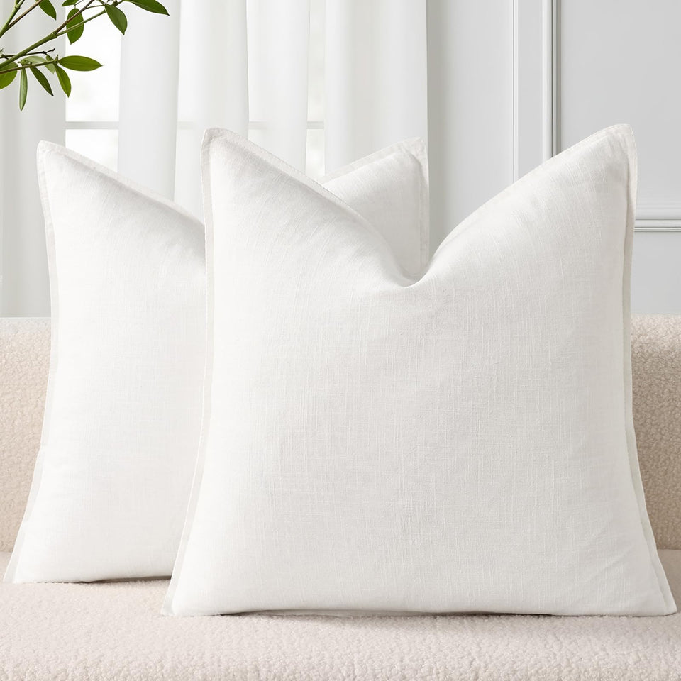 decorUhome Summer Linen Throw Pillow Covers front view in cream for cozy living room decor.