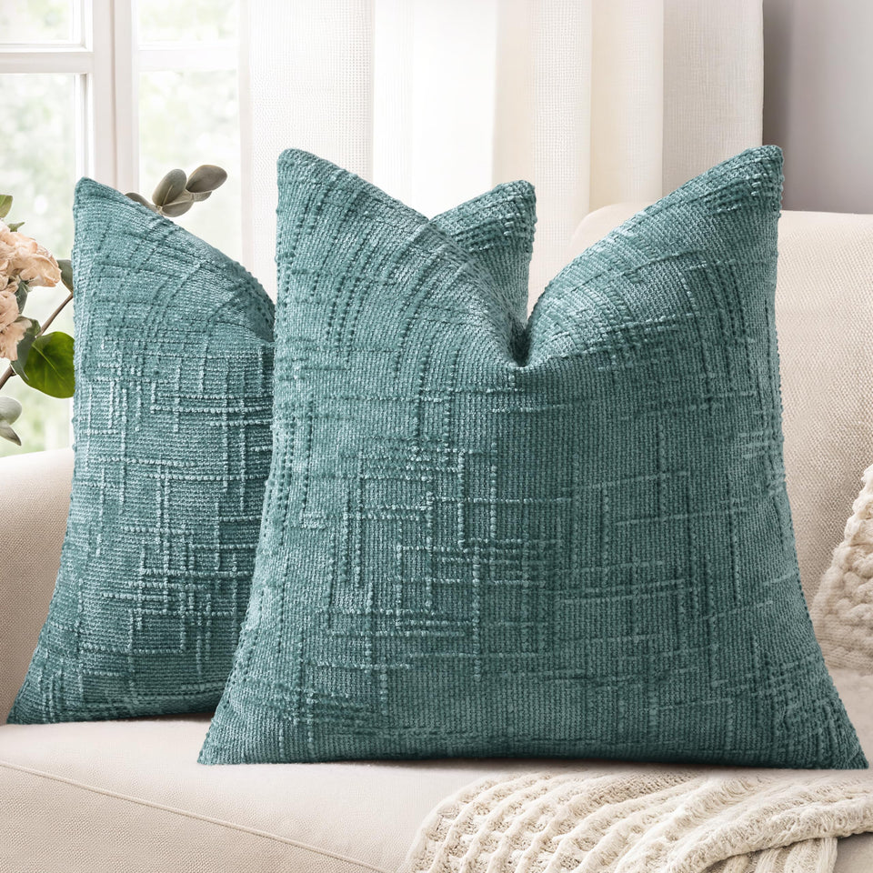 decorUhome Summer Teal Chenille pillow cover adds plush texture to your sofa