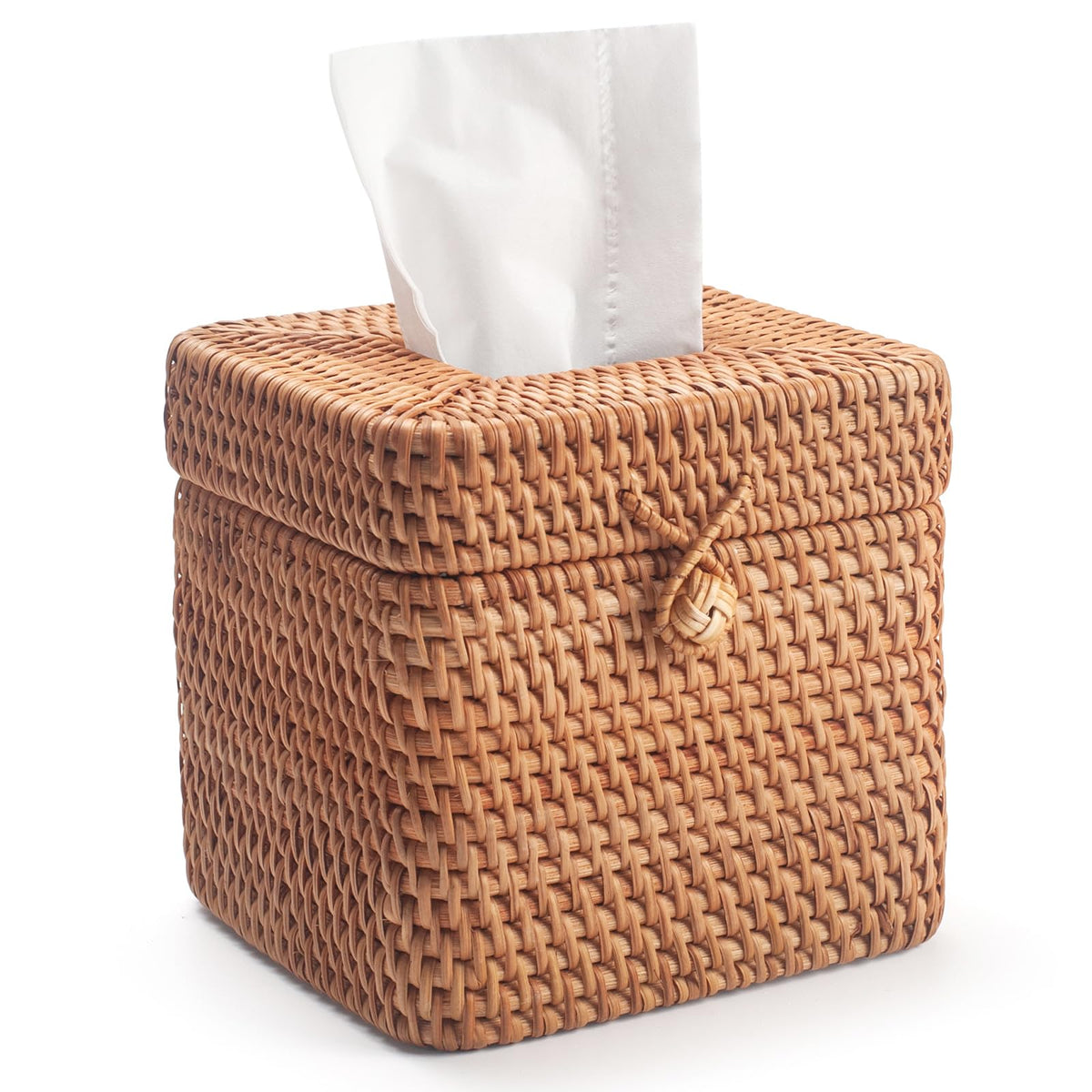 DECRAFTS rattan tissue box cover with natural-woven texture for rustic spaces