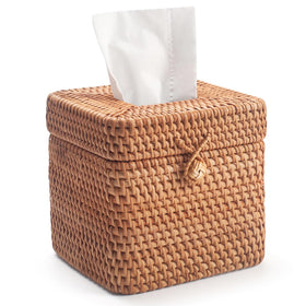 DECRAFTS rattan tissue box cover with natural-woven texture for rustic spaces