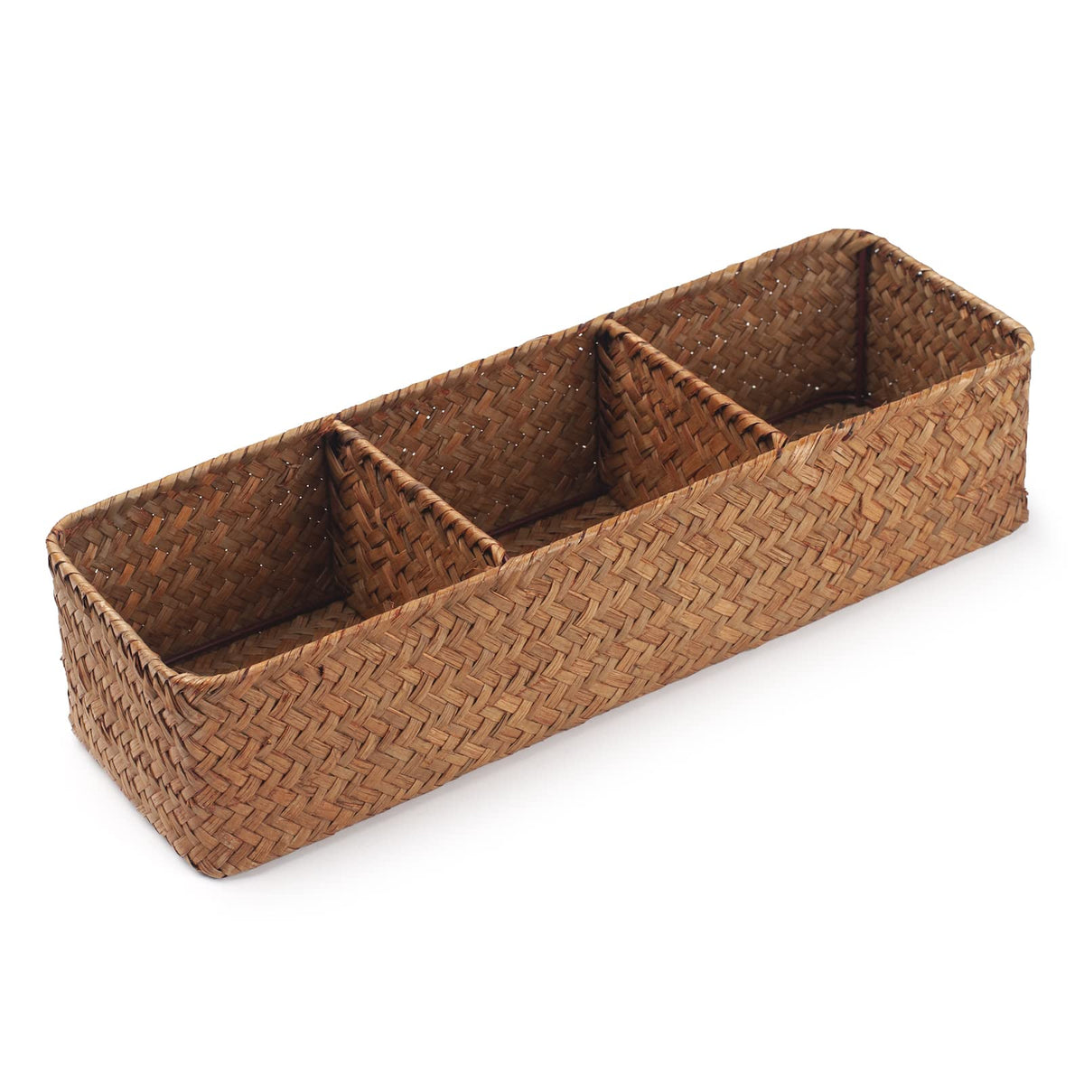 DECRAFTS Seagrass Basket with three sections for compact storage on shelves