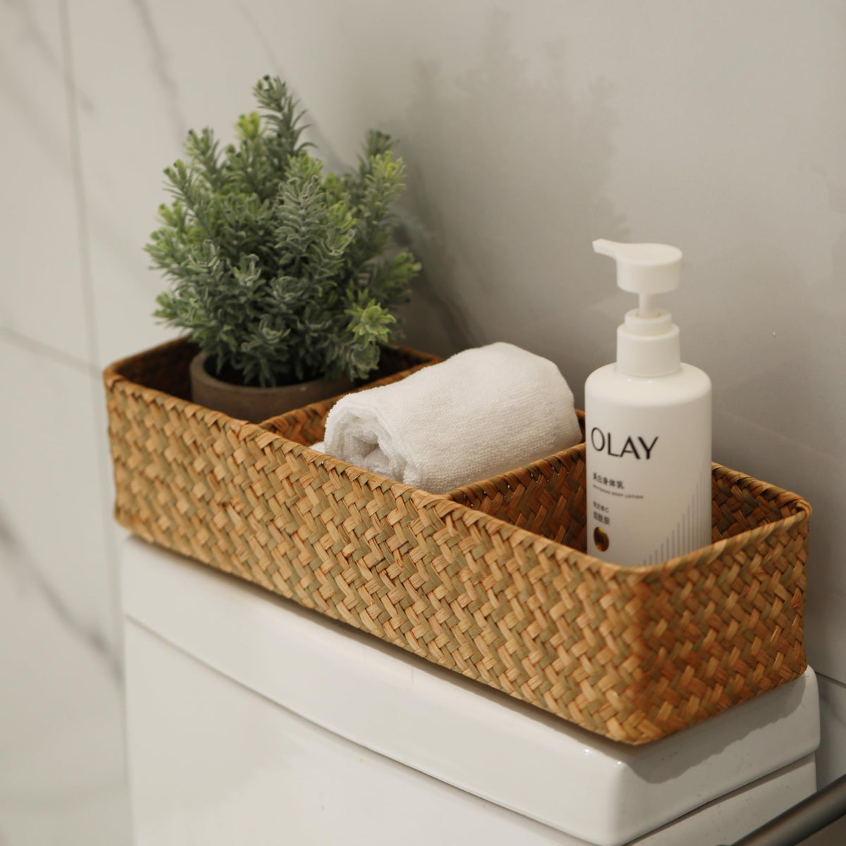 DECRAFTS Seagrass Basket three sections organizer keeps small items tidy