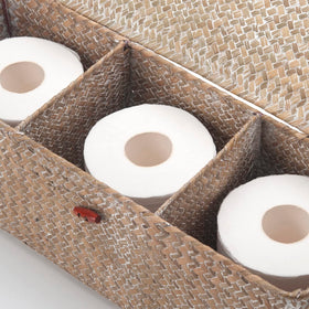 DECRAFTS Seagrass basket with three compartments helps keep items sorted and easy to grab.
