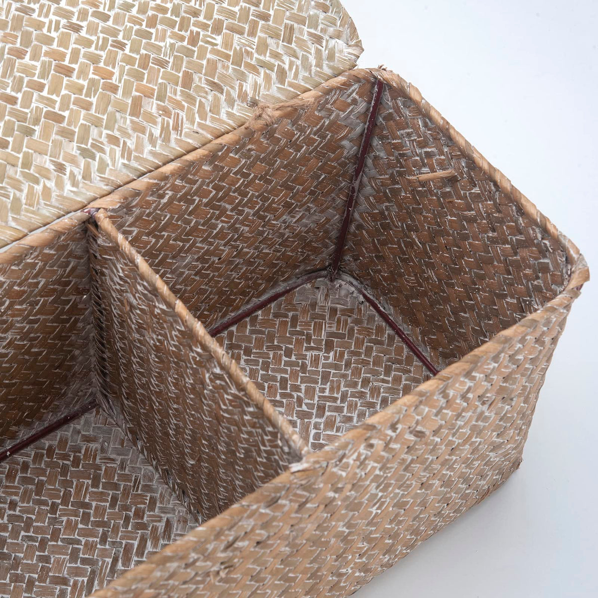 DECRAFTS Seagrass basket on tabletop or shelf adds natural storage and style.