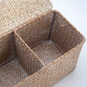 DECRAFTS Seagrass basket on tabletop or shelf adds natural storage and style.