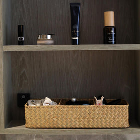 DECRAFTS Seagrass Basket tabletop shelf organizer adds natural texture and order