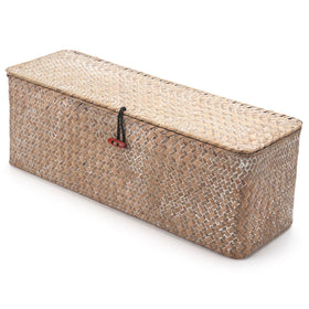 DECRAFTS Whitewash Seagrass Basket fits washroom storage for tidy cosmetics and toiletries.