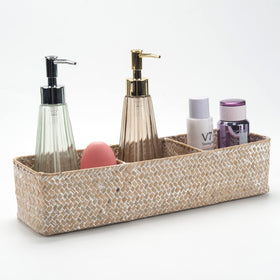 DECRAFTS seagrass storage basket with 3 sections in whitewash for tidy shelves.