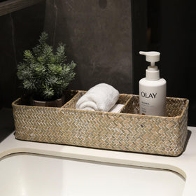 DECRAFTS seagrass basket in bathroom, suitable for toilet paper storage.