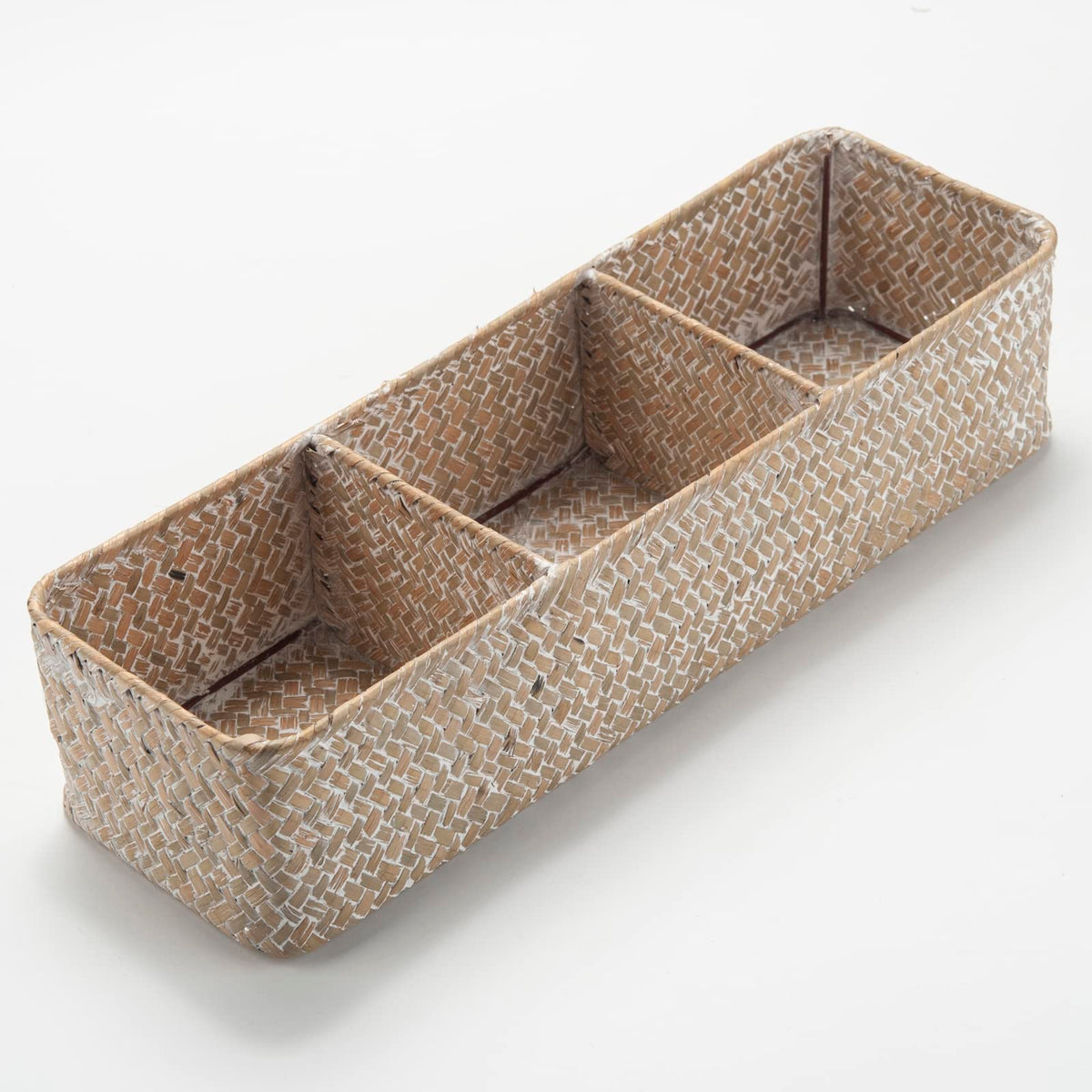 DECRAFTS seagrass basket on table, ideal for organizing keys and cosmetics.