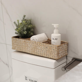 DECRAFTS seagrass basket in wardrobe drawer, keeps underwear and socks organized.