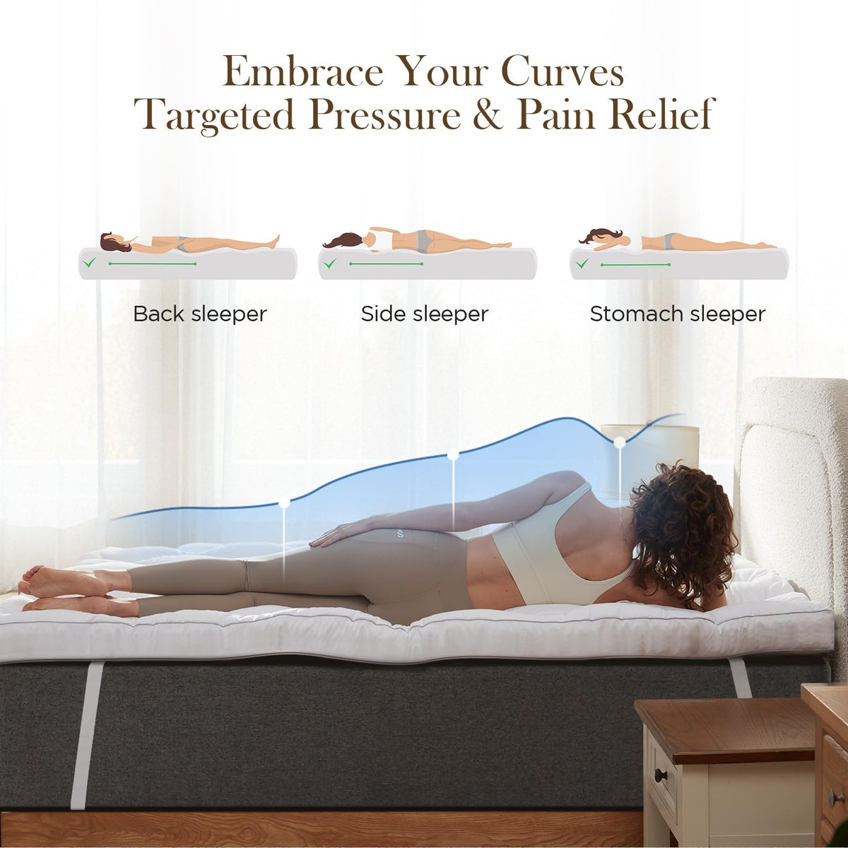 Decroom topper with four anchor straps securing a stable sleep surface