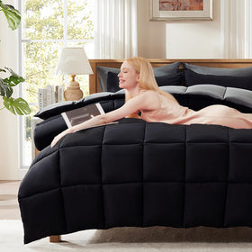 Decroom full-size comforter 82x86 on bed for all-season warmth.