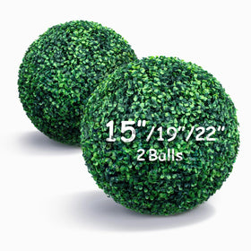 Decwin 15-inch boxwood topiary ball being assembled in planter for instant greenery