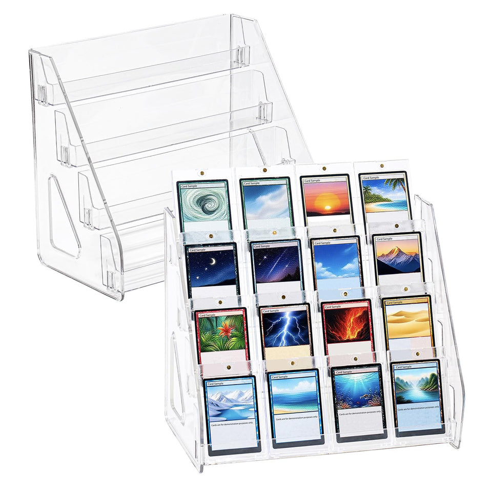 DEEIF 4-tier acrylic card stand front view shows clear visibility