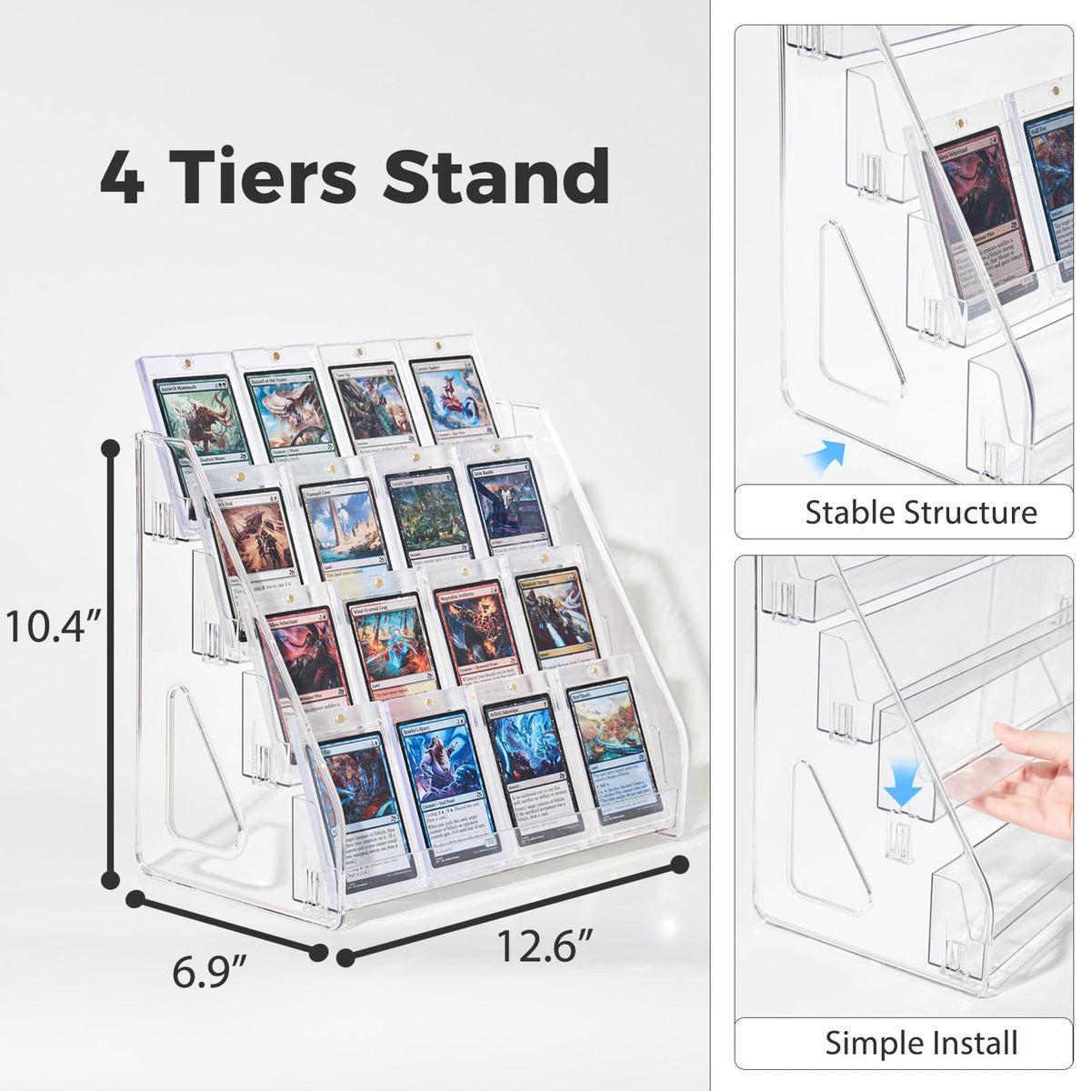 DEEIF 4-tier acrylic card stand side view demonstrates organized display