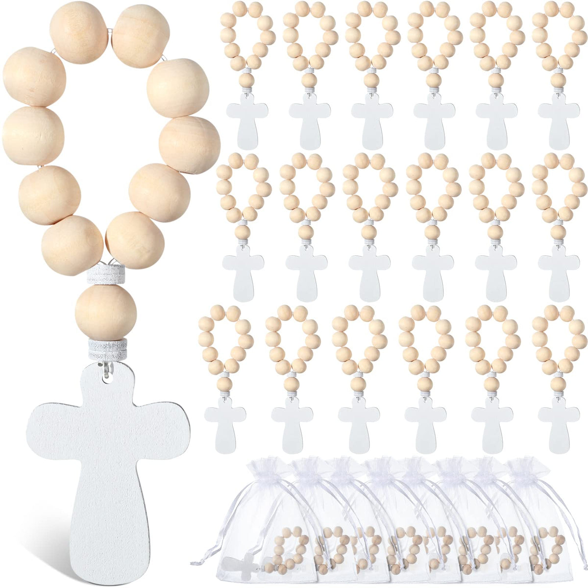 Deekin 36-piece wooden rosary beads with cross pendant for First Communion keepsakes