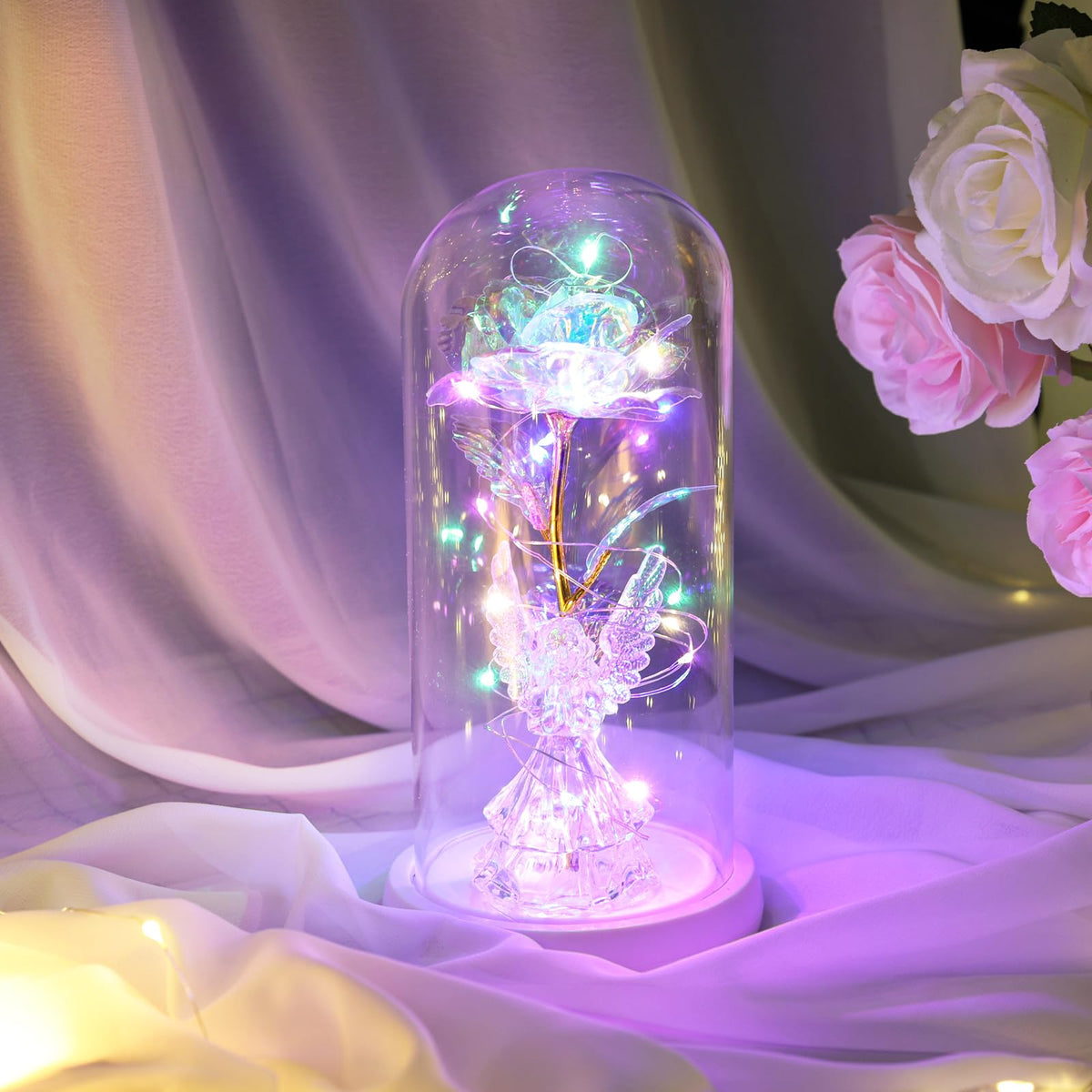 DEEMEI angel figure complements the preserved rose with an uplifting look.