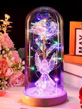 DEEMEI angel rose inside glass dome glows softly for a heartfelt gift.