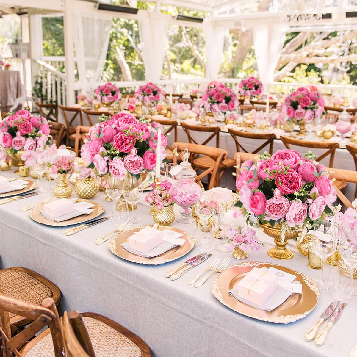 DEEMEI artificial-silk-peonies offer maintenance-free centerpieces all year.