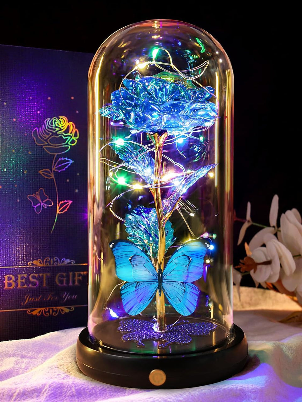 DEEMEI blue rose eternal flower in glass dome, a timeless keepsake for Mother's Day