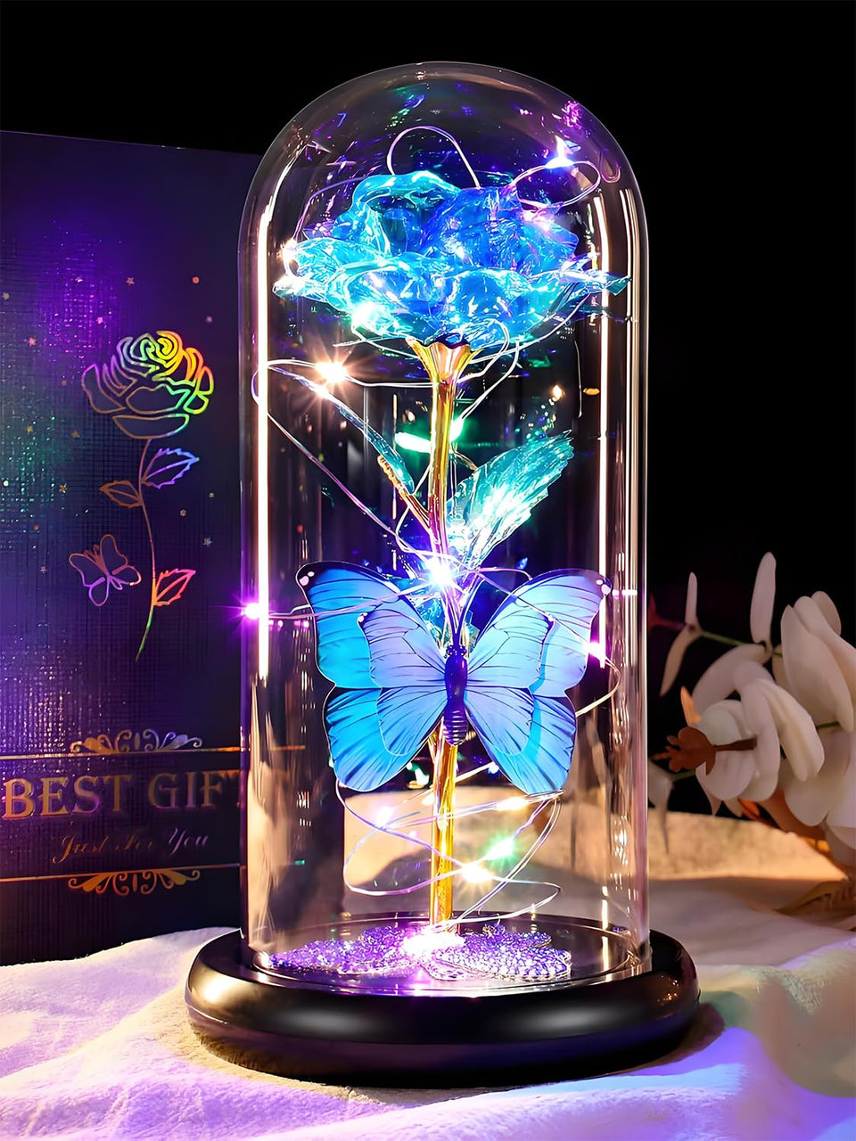 DEEMEI blue rose light-up dome, ideal gift for mom and romantic decor